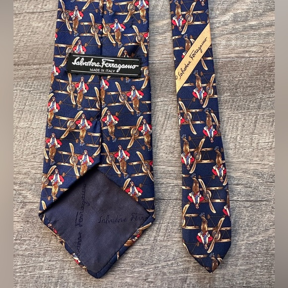 Vintage Salvatore Ferragamo Navy Blue Airplane Pilot
Aviator Silk Tie - Picture 10 of 11